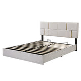 Queen Size Upholstered Platform Bed with Hydraulic Storage System,No Box Spring Needed,Beige N733P207778A