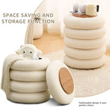 Round Storage Ottoman, Modern Sherpa Footstool, Teddy Vanity Stool with Flip-Top Tray, Makeup Chair 92997775