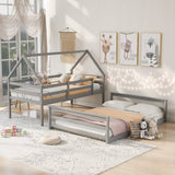 Twin over Full House Bunk Bed with Built-in Ladder,Gray WF287558AAE