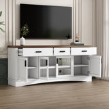 Modern White TV Console, 67" Width TV Stand, Glass Doors & Storage Drawers, Adjustable Shelves N779P296233W