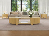 Round Fluted Side Table with Storage for Living Room, Rubber Solid Wood, Soft-close Door, Natural, N735P369881N