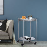 Round Coffee Table with Wheels 2-Tier Movable Side Tables Silver Metal Detachable Bedside Nightstand W1757P336139