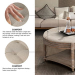 ZUN Large Round Waterproof Ottoman Coffee Table 2 Tier Oversized Button Tufted Ottoman with Wooden Shelf W1445P175897