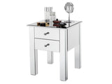 Modern and Contemporary Mirrored 2-Drawers Nightstand Bedside Table Silver 09093710