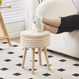 ZUN Amazon Shipping Round Ottoman Footstool Natural Seagrass Foot Stool Pouf Ottomans with Solid Wood 03829359