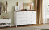 Wood Rustic Storage Dresser with 9 Drawers and Silver Handle, White N709P288888K