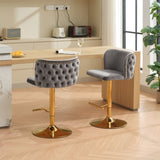 A&A Furniture,Swivel Barstools Adjusatble Seat Height With Gold-plating Base, Classic Velvet W1143P204046