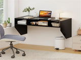 Black Wall-Mounted Floating Computer Desk with 3-Cube Storage, Sturdy Wooden Workstation for Home 63240974