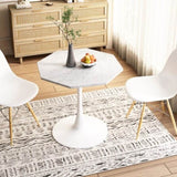 31.50"Modern Octagonal Coffee Table with Printed White Marble Table Top,Metal Base, for Dining Room, W757126158
