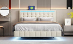 ZUN Queen Size Floating Bed Frame with LED Lights and USB Charging,Modern Upholstered Platform LED Bed WF308894AAA