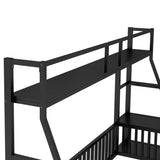 ZUN Twin Size Floor Bed Frame with Safety Fence, Metal Floor Bed with Desk and Storage Shelves, W1580P240068