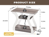 3-Tier End Table with Charging Station, Slim Side Table with USB Ports & Outlets, Modern Nightstand 69677062