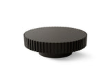 Round Coffee Table Handcrafted Relief Sturdy Pedestal Wooden Olive-Shaped Tea Table for Living Room W3081P255051