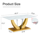 ZUN Coffee table.Modern minimalist Tempered glass with sticker desktop ,golden MDF legs and stainless W1151P149682