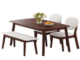 1 Table 2 Chairs 1 Bench Dining Set, Rubber Wood Frame with Beige Upholstered Seats, Deep Walnut 24362800