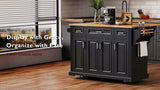 K&K 54inch Large Kitchen Island with Rubber Wood Drop Leaf, Embossed Texture Rolling Kitchen Cart on N707P195395B