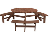 6-Person Outdoor Circular Wooden Picnic Table with 3 Built-in Benches for Patio Backyard Garden, 12154175