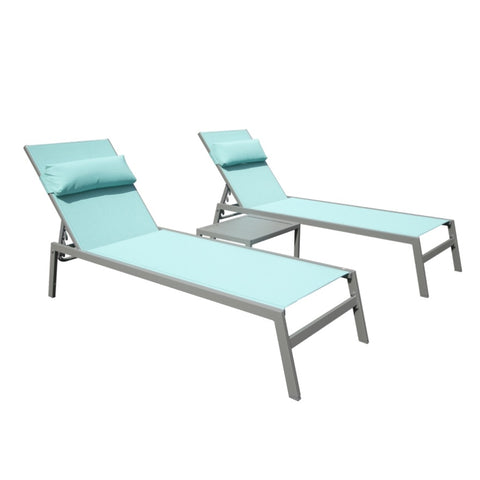 ZUN Patio Chaise Lounge Set of 3, Aluminum Pool Lounge Chairs with Side Table, Outdoor Adjustable W1859P172267