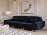 Black Deep Seat 3-Seater Corduroy Sofa with Brushed Stainless Steel Cup Holders and 3 Decorative 29601263