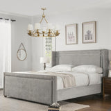 Elle Wingback Upholstered King Bed, Silver Grey Polyester B2719P245936