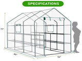 Large Walk-In Greenhouse with PE Cover, 12-Shelf Indoor Outdoor Garden Plant Shelves, Roll-Up Door & 98636468