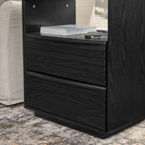 Mid Century Modern Nightstand with Charging Station & Outlet Hole & 2 Solid Wood Drawers, Louver W1801P303391