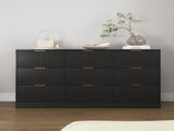 Black 9 Drawer Dresser, 63" Large Deep Chest of, Wooden Dresser Storage Cabinet with 9 W409P307541