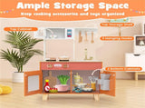 Orange Kids Play Kitchen with Realistic Faucet & Ice Dispenser, Anti-Tipping Pretend Cooking Set for 34281002