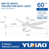 ZUN Modern 60 In Intergrated LED Ceiling Fan Lighting with White ABS Blade W136755954