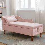 Pink Chaise Lounge Indoor,Velvet Lounge Chair for Bedroom with Storage & Pillow,Modern Upholstered W1170105037