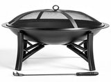 20.2in Round Wood- Pit with Mesh Lid, Fire Poker/Grate, Black 53387512