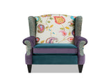 Anya Boho Chic Wingback Accent Arm Chair, Floral & Leopard, Blue-Teal & Purple Velvet B2719P238251