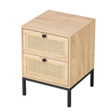 ZUN Set of 2 rectangle Rattan Bedside Table Nightstand with Drawer 2 W29542624