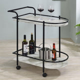 Black and Faux White Marble Serving Cart with Wine Rack B062P145636