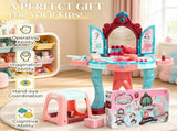 Kids Princess Vanity Set Self-Opening Magic Mirror, Makeup Vanity Table for Pretend Play Activity 18876159