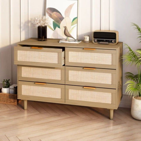 ZUN 6 drawers Rattan dresser Rattan Drawer, Bedroom,Living Room W75763040