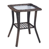 ZUN Outdoor Wicker Side Table, Rattan End Table with Glass Top, Patio Coffee Bistro Table for Indoor 91766785