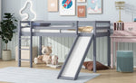 ZUN Twin Low Loft Bed with Slide, Ladder, Safety Guardrails, Rubber Wood Twin Loft Bed,Grey W504P218522