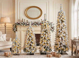 3FT, 4FT, 5FT, 6FT, 4 Pack Pre-Flocked Christmas Trees, Pencil Christmas Tree with Snow Tips, X'Mas N710P513665K