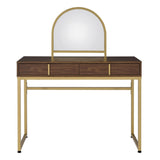 2 Drawers Vanity Desk with Mirror and Jewelry Tray, Walnut and Gold B016P317505