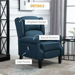 ZUN Dark Blue Massage Recliner Chair. Wingback Single Sofa with Vibration Massage, Heat, Push Back 34870633