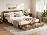 Full Size Bed with Storage Drawers, Upholstered Headboard, Solid Wood Slat Support, No Box Spring W5767P517426