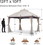 ZUN 10*12 FT Softtop Metal Gazebo with Mosquito Net&Sunshade Curtains,Sturdy Heavy Duty Double Roof W2259P155187