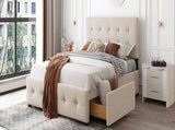 Upholstered Platform Bed with Classic Headboard and 4 Drawers, No Box Spring Needed, Linen Fabric, 20024177