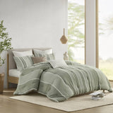 3 Piece Striped Cotton Comforter Set Sage King/Cal King B035P268142