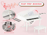 White Kids Piano 30-Key Keyboard Toy with Bench Piano Lid and Music Rack 49605436