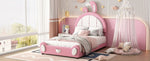 ZUN Twin Size Upholstered Platform Bed with Rabbit Shaped Headboard, Pink WF323763AAH