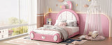 ZUN Twin Size Upholstered Platform Bed with Rabbit Shaped Headboard, Pink WF323763AAH