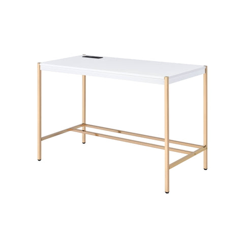 ZUN White and Gold Writing Desk with USB Ports B062P184553