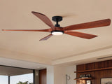 60" Vintage Mahogany Solid Wood Ceiling Fan with Light and Remote Control, Noiseless, Dimmable, W1367P447571
